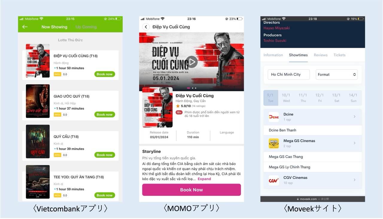 ベトナムで映画チケットをオンライン購入するサービスの旧画面例