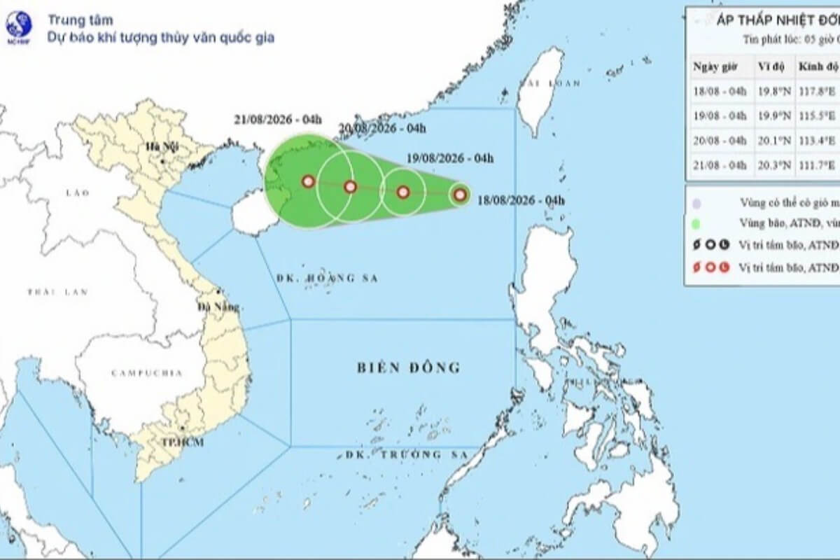 南シナ海で熱帯低気圧発生、ベトナム北部に局地450mm超の大雨警戒