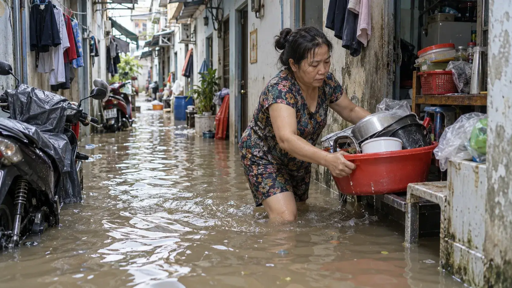 ホーチミン市で264mm超の豪雨、15時間後も住宅地で浸水続く