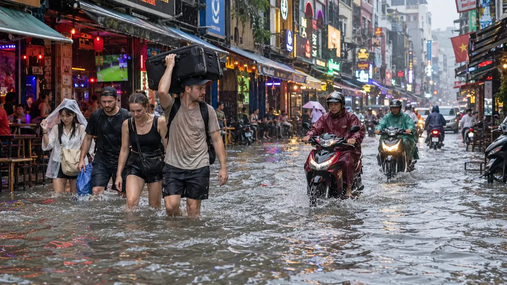 ホーチミン市で豪雨、レロイ・ブイビエン通り冠水 122カ所を警戒