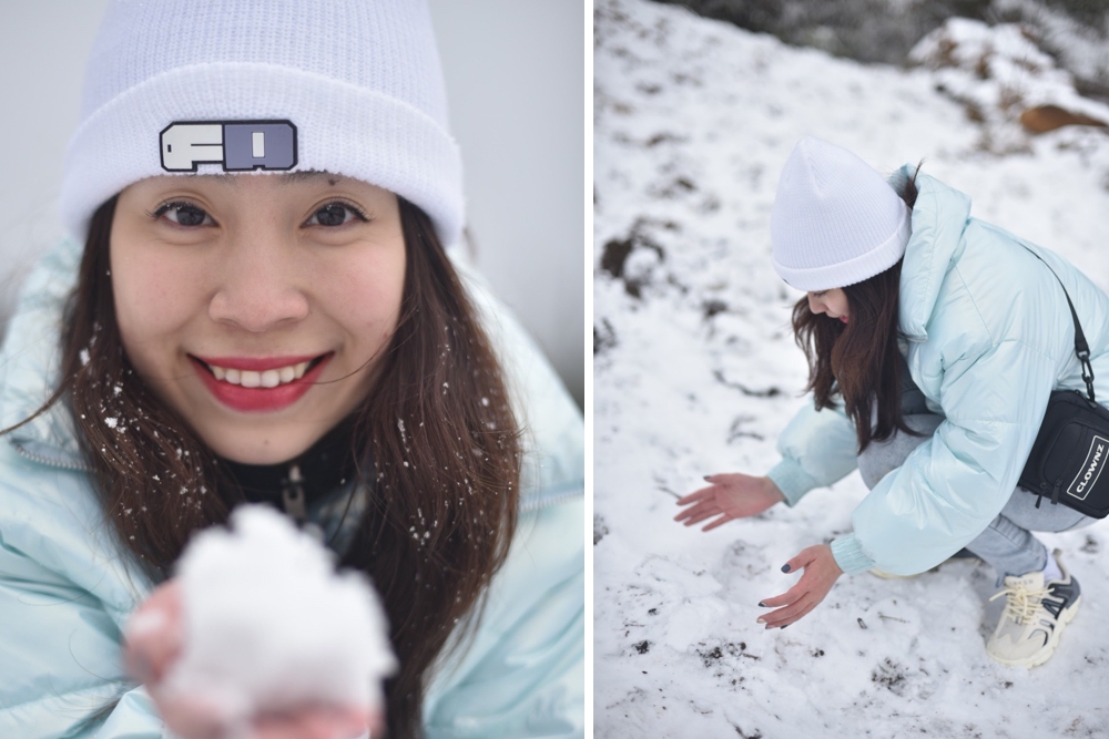 ベトナムで積雪、雪景色で写真撮影する観光客
