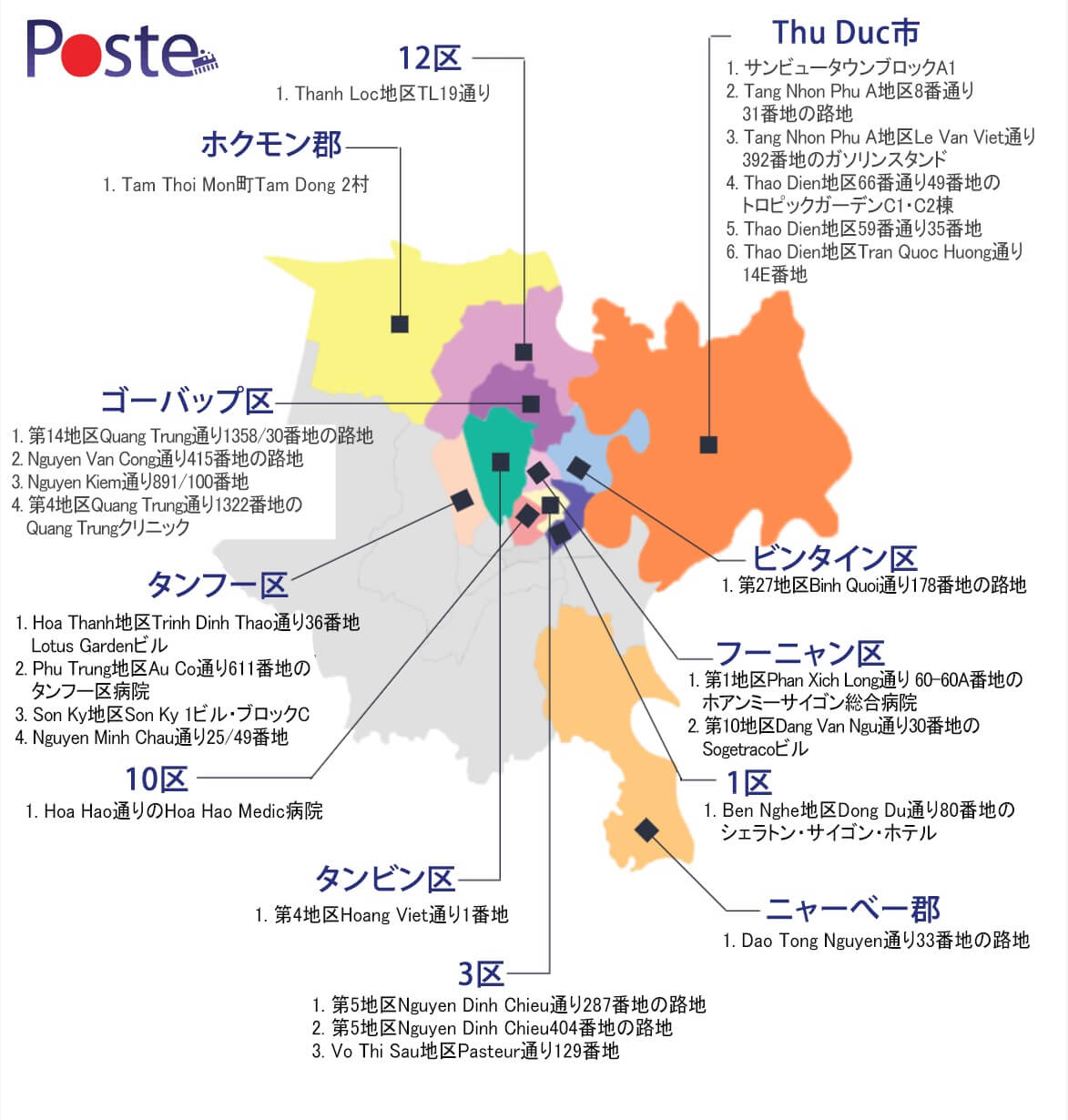 ホーチミンで市中感染により閉鎖されている場所(2021年5月28日時点)